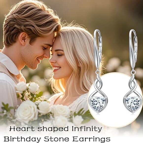 Amazon.com: Leafael Infinity Love Heart Necklace and Stud  April-Synthetic Diamond Birthstone 925 Silver Heart Love Infinity Drop Earrings